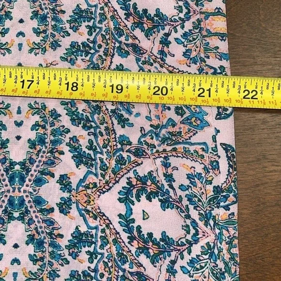 Nannette lepore pink & Blue Print 💯 Silk Blouse w/ Ruffle Sleeves Sz. MD - Picture 15 of 16